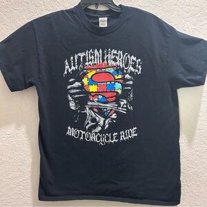 Autism Heroes Superman Motorcycle Ride Shirt Mens LARGE